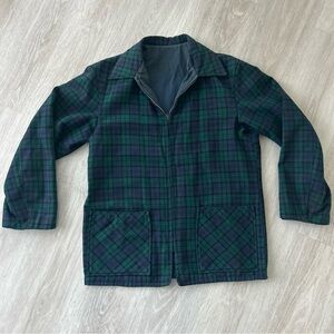 Vintage Zero King reversible Mens wool Green Blue tartan Plaid Jacket preppy 60s
